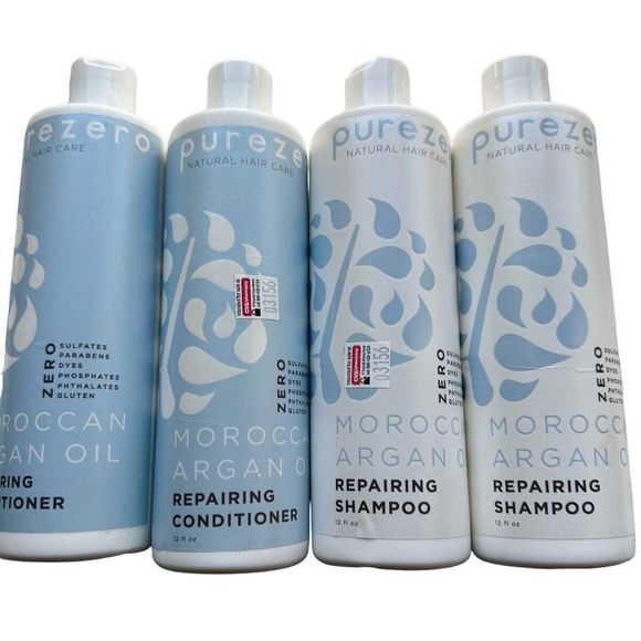 4X Purezero Moroccan Argan Oil Repairing Shampoo & Conditioner 12 Fl oz each - Picture 1 of 6